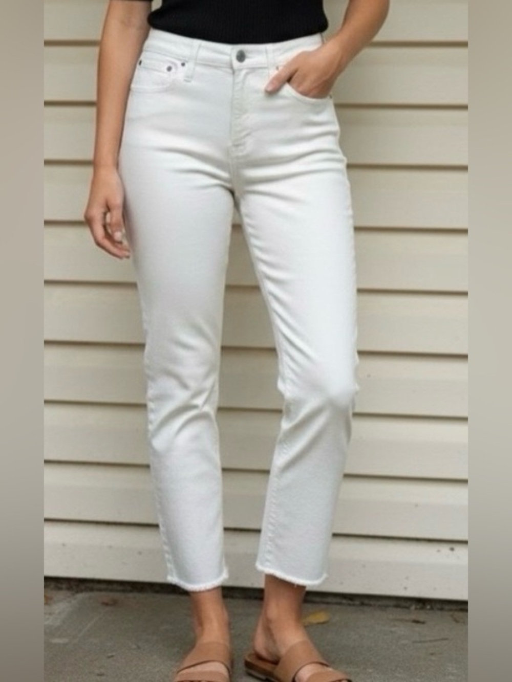 NWOT Madewell White The High Rise Slim Crop Boyjean, Zipper Closure, size 25